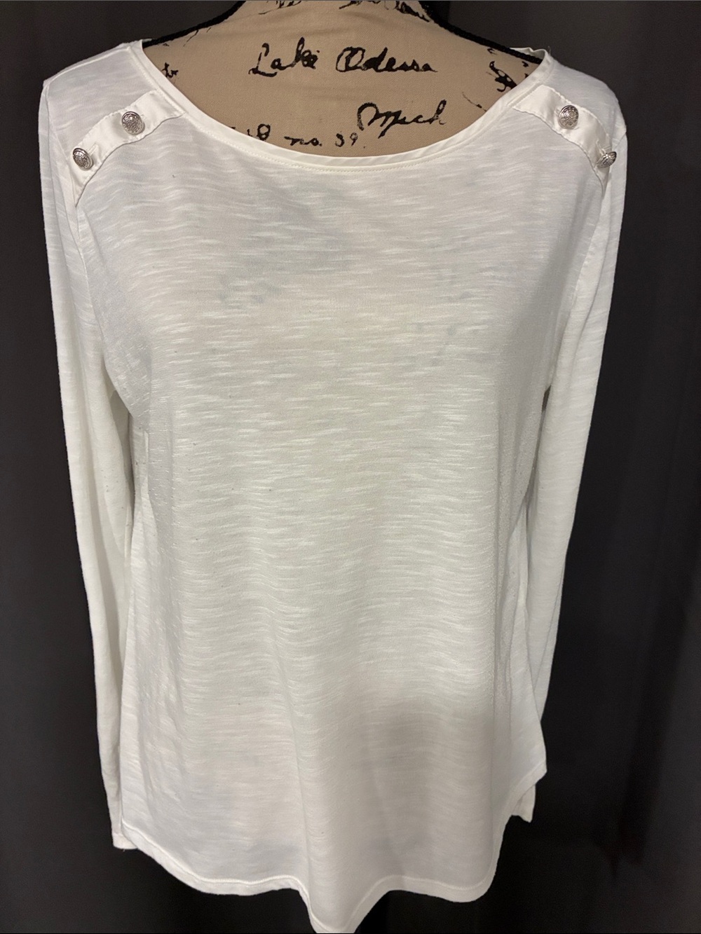 White House Black Market White Long-Sleeve Button Shoulder Top